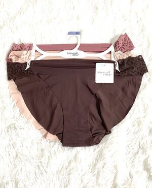 Tranquil & True Bikini Plus Size 2X Women's Lace Panties 3 Pack Brown Pink
